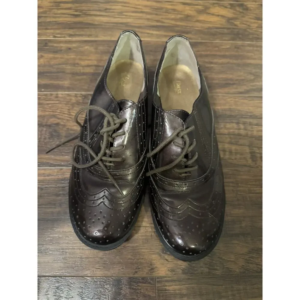 Bass Della Mens Shiny Brown Leather Lace Up Oxford Dress Shoes Size 9.5